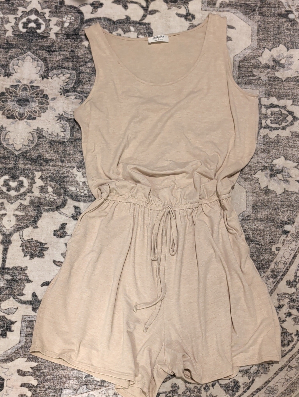 Splendid Beige Sleeveless Drawstring Romper